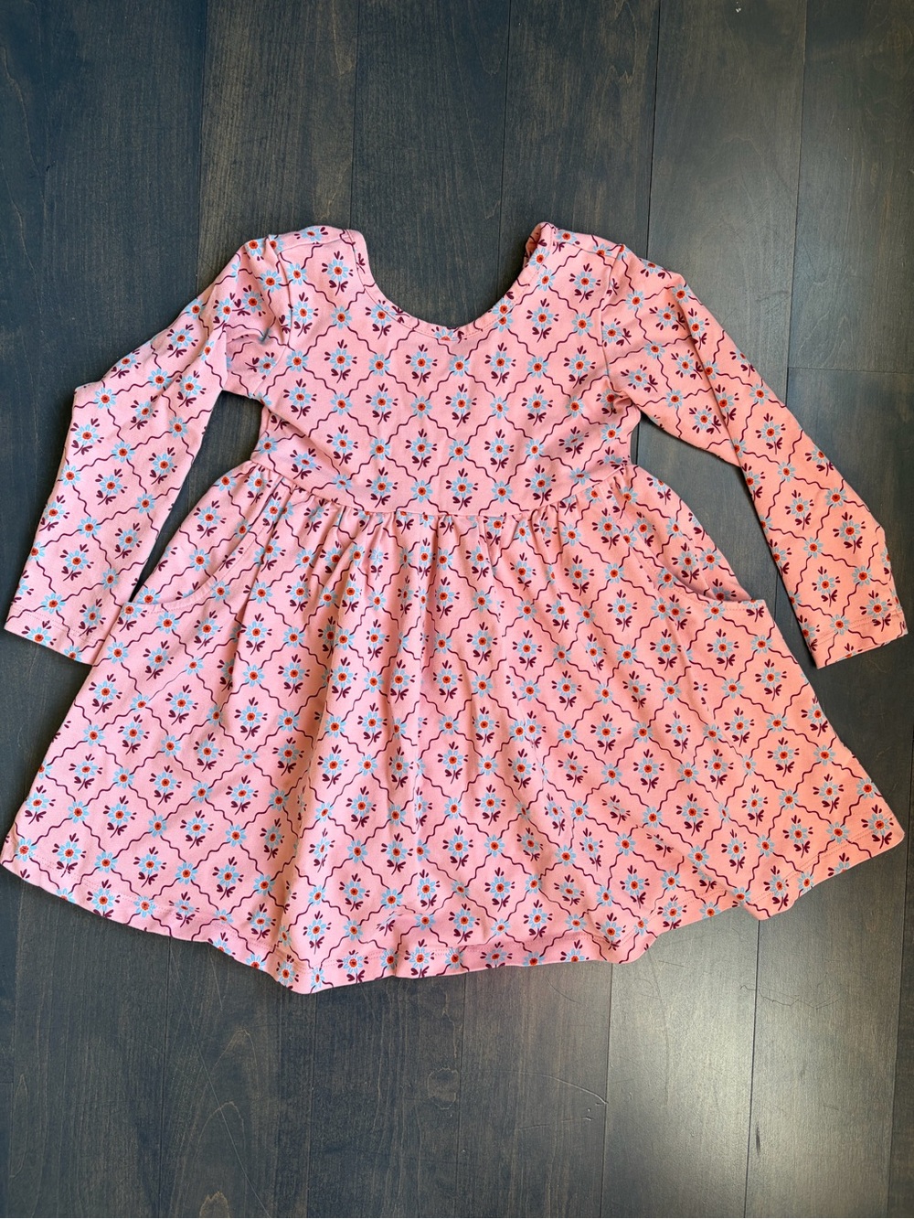 Hanna Andersson Pink Floral Long-Sleeve Girls' Dress Size 4